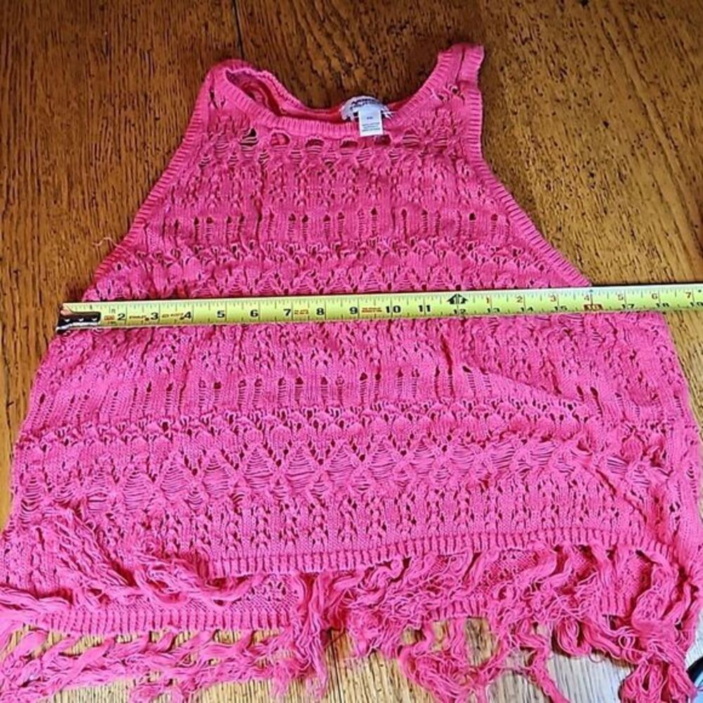 Arizona Jean Pink Crochet Fringe Tank Top XXL Boho Open Knit Sleeveless Shirt - Picture 3 of 8